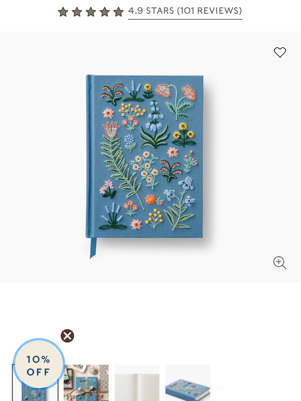 Rifle Paper Embroidered Journal Blue Floral Cloth Hardcover NWOT Lined Notebook